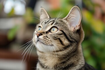 Obraz premium A close-up shot of a curious cat gazing upwards