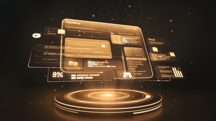 Abstract Floating Task Board with Luminous Icons