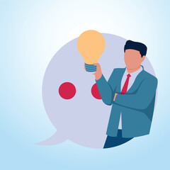 A man holding a lamp inside a chat icon. Illustration for suggestions, criticisms and tips and tricks.