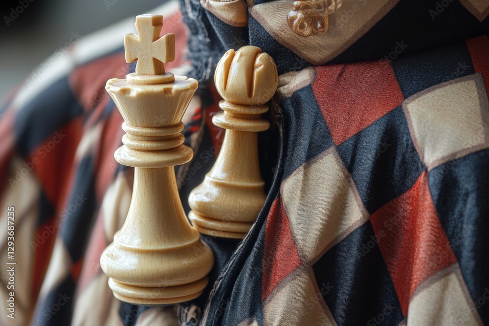 Poster close-up shot of two chess pieces on a table