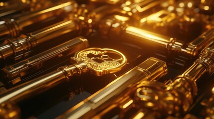 Fototapeta premium Golden Keys, A Luxurious Collection of Ornate Keys