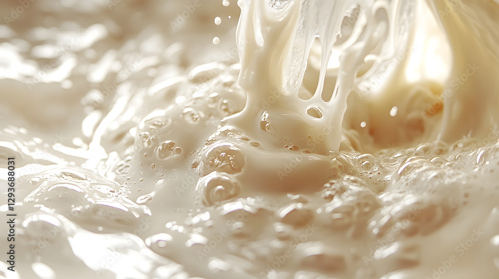 Poster a splash of delicious: a close-up shot captures the dynamic moment as creamy liquid cascades creatin