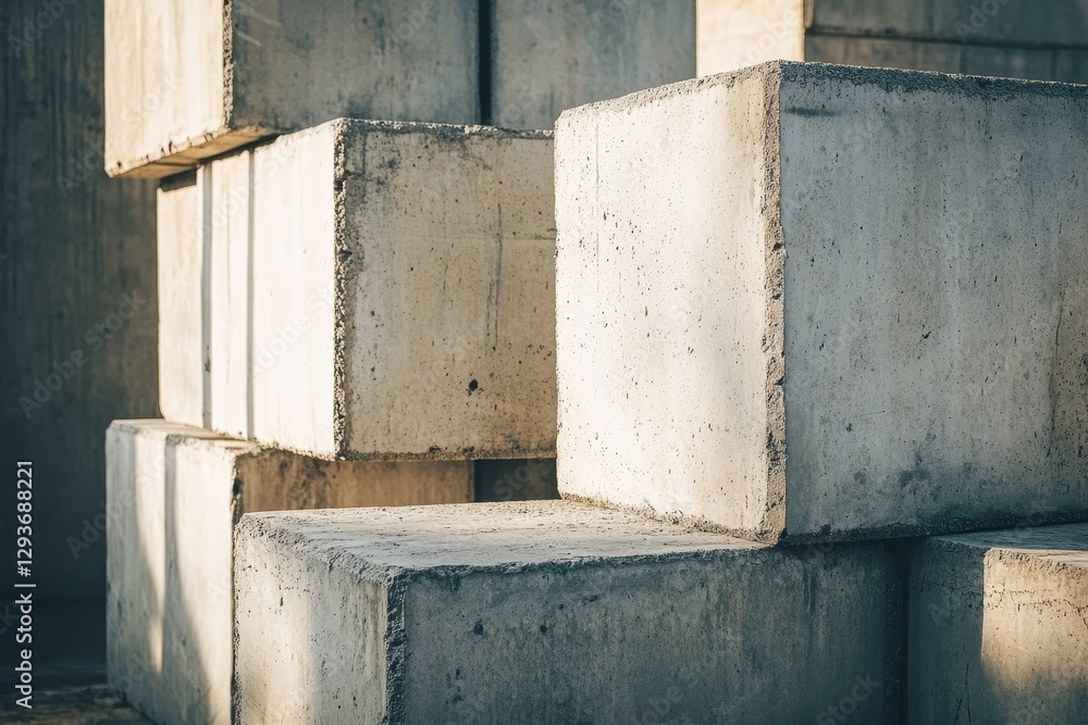 Poster stacked concrete blocks create geometric texture