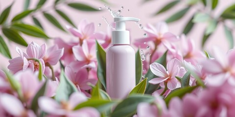 Gentle Hydration: Lotion Bottle with Lush Foliage & Water Splash