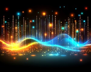 Obraz premium Glowing digital city wavescape