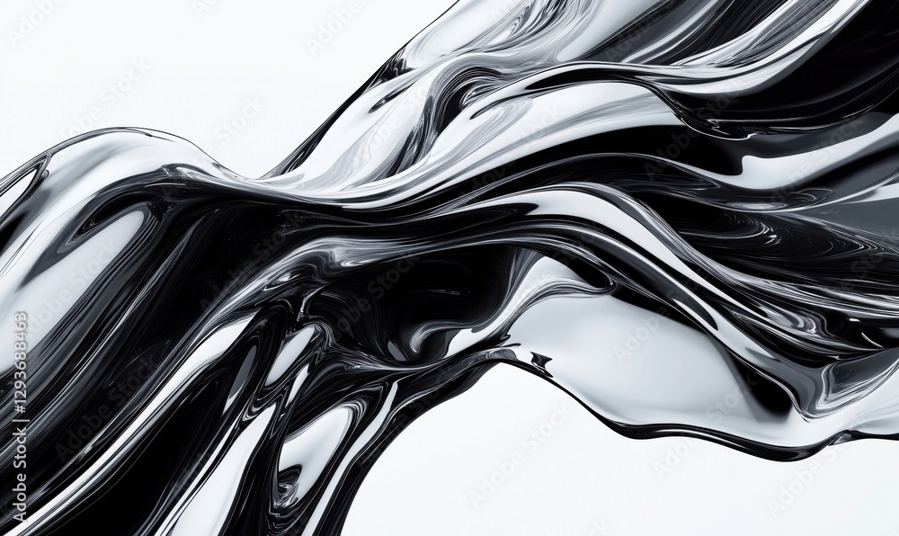 Poster abstract black and white fluid wave design with glossy texture and smooth curves