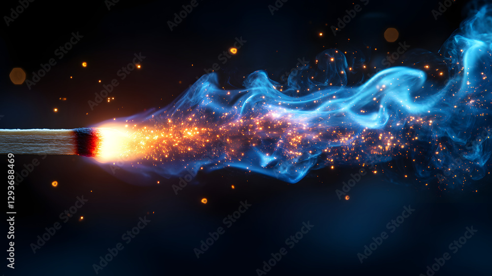 Poster spark of innovation: a mesmerizing abstract image capturing the essence of a burning matchstick, rel