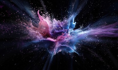 Colorful abstract explosion of paint particles in space with dynamic motion effects