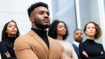 Obraz premium Business people attending a seminar with a diverse group standing in an office space 
