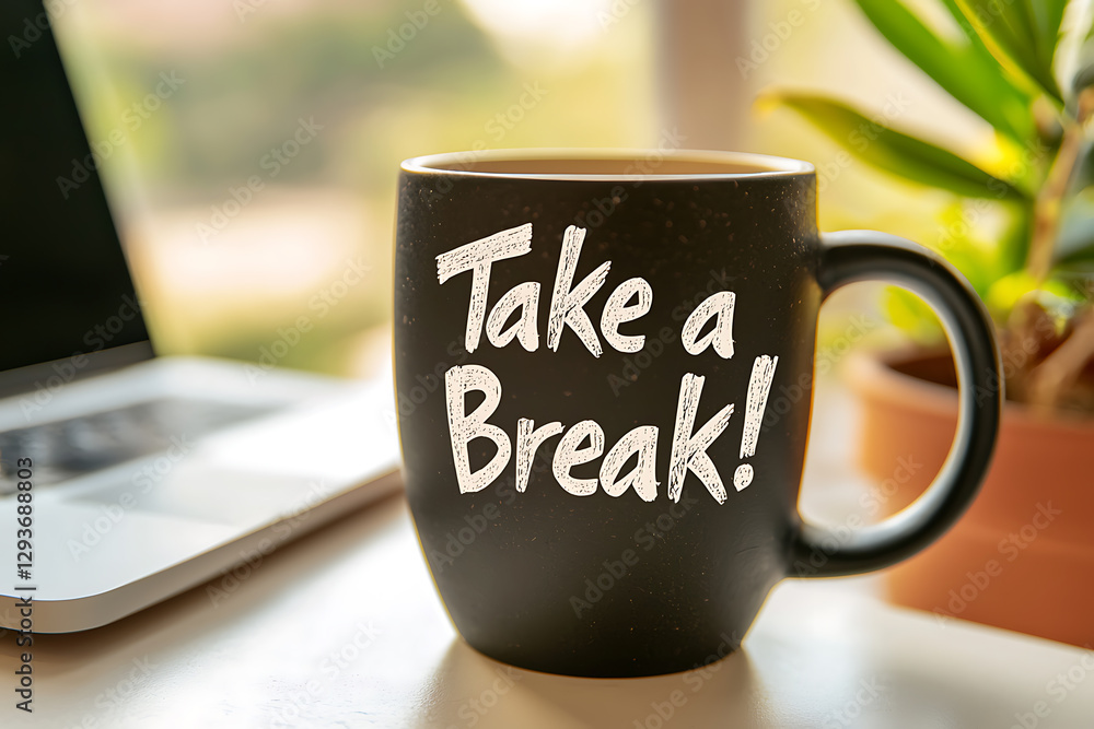 Poster enjoying a relaxing moment with a hot beverage. take a break from work and recharge with this mug. i