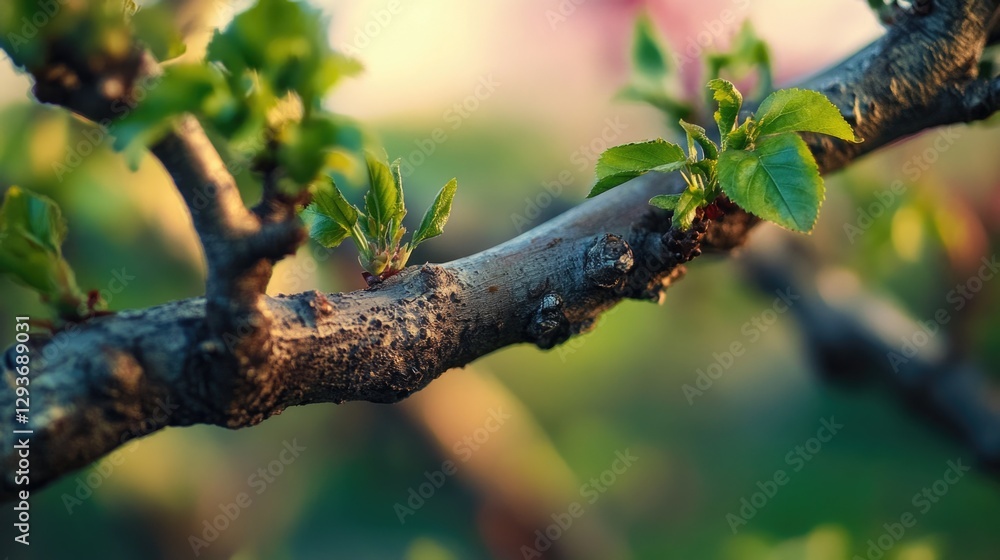 Poster a close-up view of a tree branch with intricate details and textures