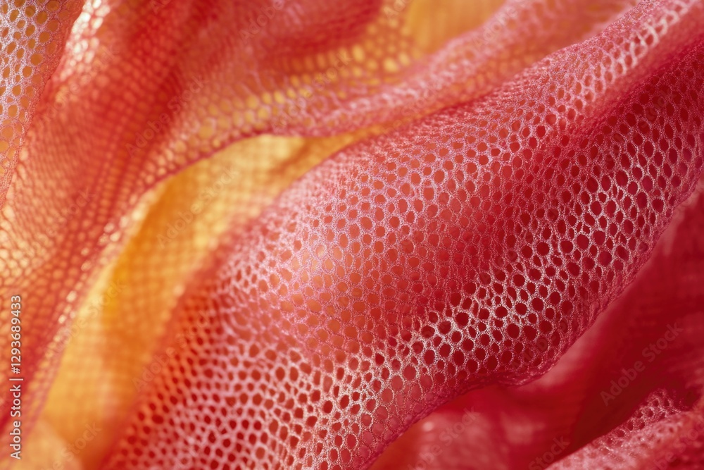 Poster a detailed shot of a vibrant red fabric with intricate texture and pattern