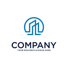 real estate logo design with house and building