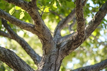 Close-up view of a tree branch with a bird perched on it