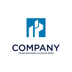 real estate logo design with house and building