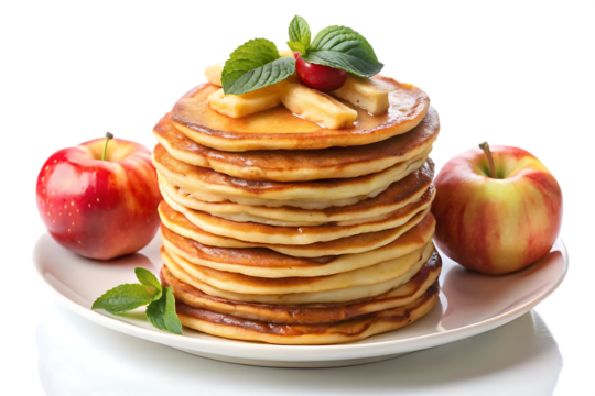 a plate of a stack of apple pancakes image isolated on a transparent