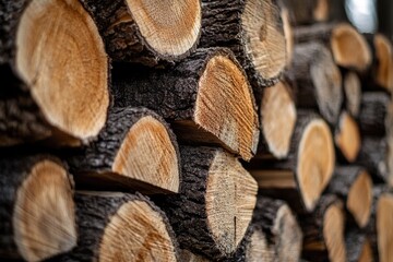 Fototapeta premium A pile of logs stacked high