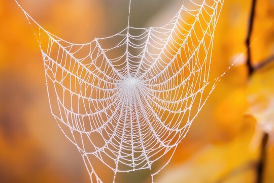 A close-up shot of a spider web with water droplets glistening on its surface - Powered by Adobe
