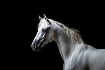 beauty white horse on black background