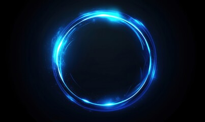 Glowing blue circular light ring with sparkles on dark background