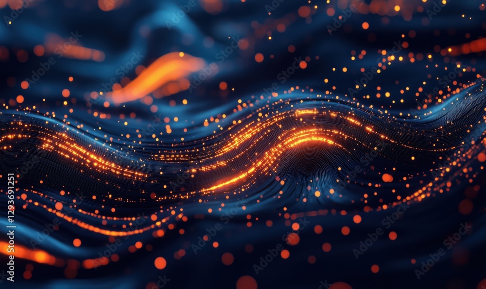 Aufkleber abstract glowing wave pattern with orange lights and dark background