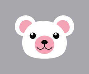 Kawaii polar bear icon. Smiling animal head avatar, teddy character, sticker on a gray background.