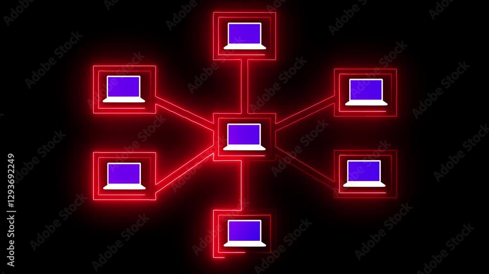 Poster abstract glowing neon network communication with laptop technology background. internet and network 