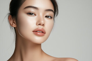 Close-up of beautiful asian woman with glowing skin