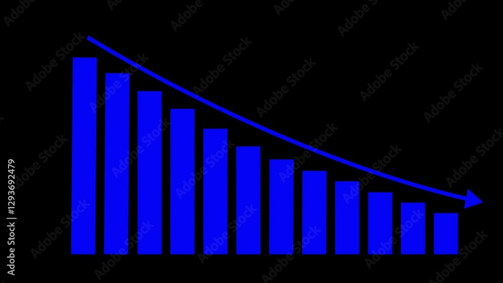Poster business graph show damage of business chart. animated of down business graph icon animation on blac