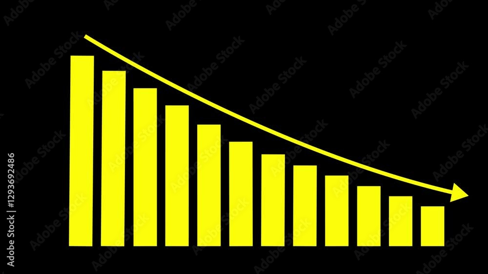 Poster business graph show damage of business chart. animated of down business graph icon animation on blac