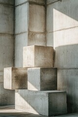 Concrete blocks stacked architectural geometric sunlight