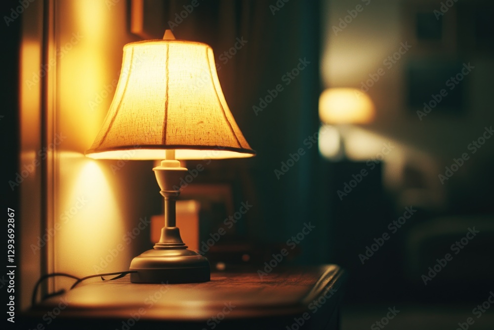 Poster a lamp sitting on a table, providing soft light