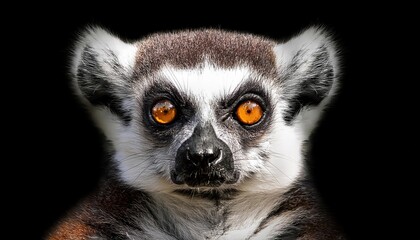 Obraz premium Striking Black and White Portrait of a Lemur Against a Solid Background, Majestically Showcasing Its Energetic Expression and Bushy Tail, Perfect for Wildlife Photography Enthusiasts and Art
