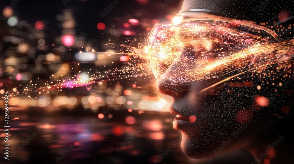 Poster mesmerizing abstract image depicting a dynamic energy field filled with luminous particles and shimm