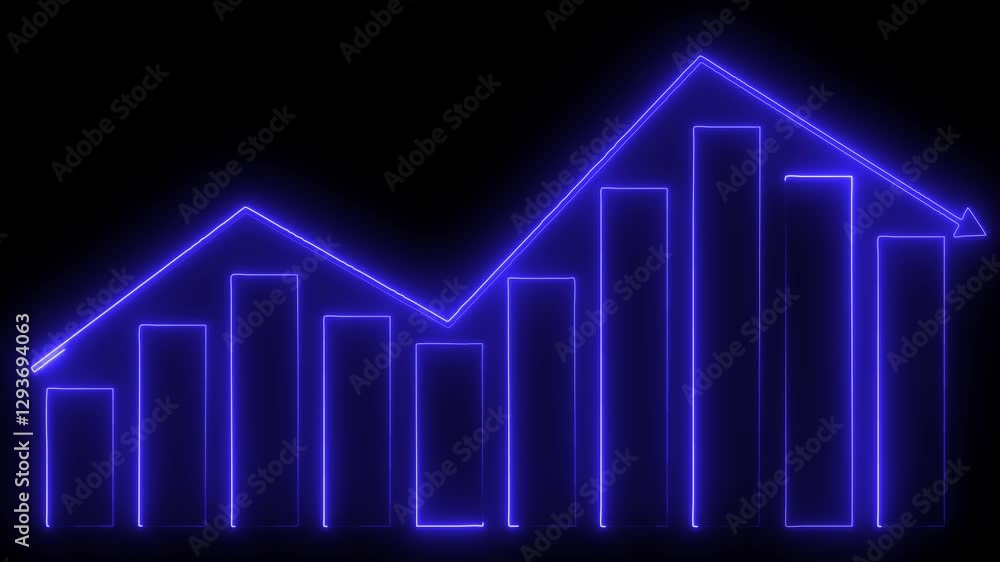 Poster neon business graph animation background. glowing business growth concept in graph chart showing mar