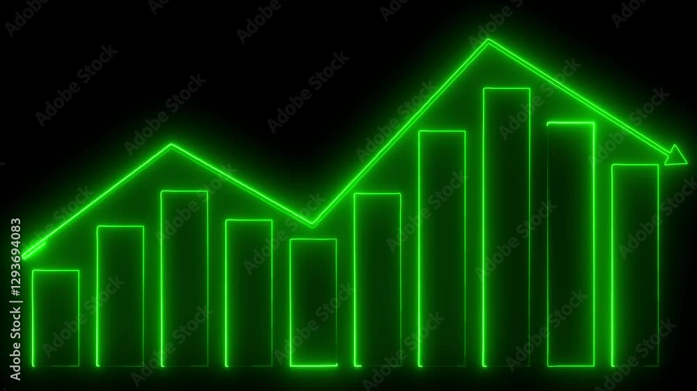 Poster neon business graph animation background. glowing business growth concept in graph chart showing mar