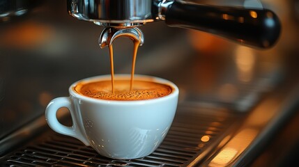 Coffee brewing process in a cozy cafe during the morning hours