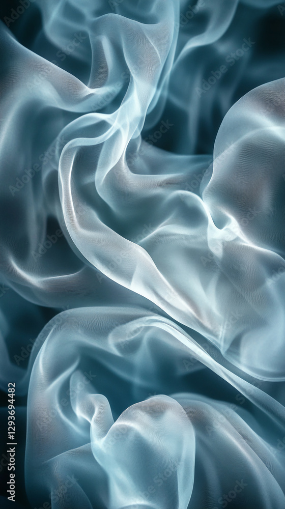 Poster abstract close-up of soft flowing translucent fabric in blue tones, symbolizing fluidity, motion, an