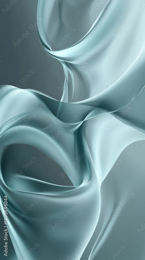 Poster abstract close-up of flowing translucent fabric, softly swirling in elegant curves, representing flu