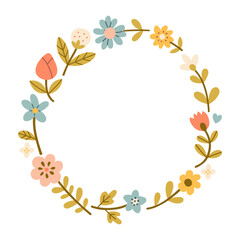 Simple flower frame. Bright illustration for card, invitation card for wedding, birthday and other holiday and cute spring background.