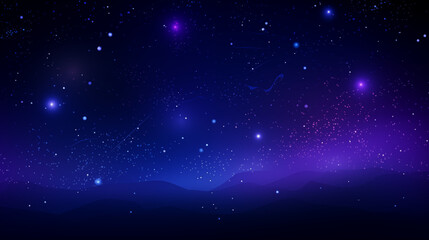 Naklejka premium Fond texturé, paysage, effet galaxie, univers, cosmos. Couleurs bleu violet et noir, aurore boréale. Effet texture étoilé, brillant et flou. Conception et création graphique, bannière. 