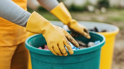 Trash Being Sorted into Color Coded Recycling Bins by Environmentally Conscious Beach Cleanup Crew to Promote Sustainability and Eco Awareness