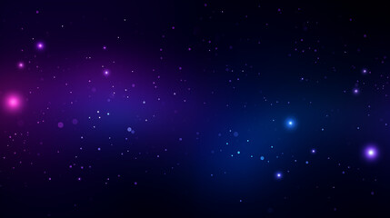 Fototapeta premium Fond texturé, paysage, effet galaxie, univers, cosmos. Couleurs bleu violet et noir, aurore boréale. Effet texture étoilé, brillant et flou. Conception et création graphique, bannière. 