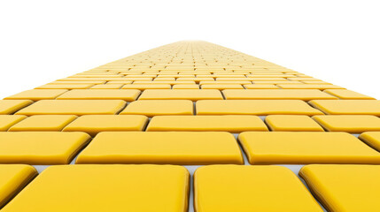 Obraz premium A long pathway made of bright yellow bricks leads into the distance, creating an inviting and whimsical atmosphere. The smooth bricks are evenly placed, forming a striking visual effect