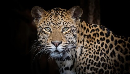 Spotted Stealthy Leopard Slipping Through a Veil of Shadows in the African Savannah, Majestic Predator Camouflaged in Earthy Tones with Intense Eyes Glinting Mysteriously