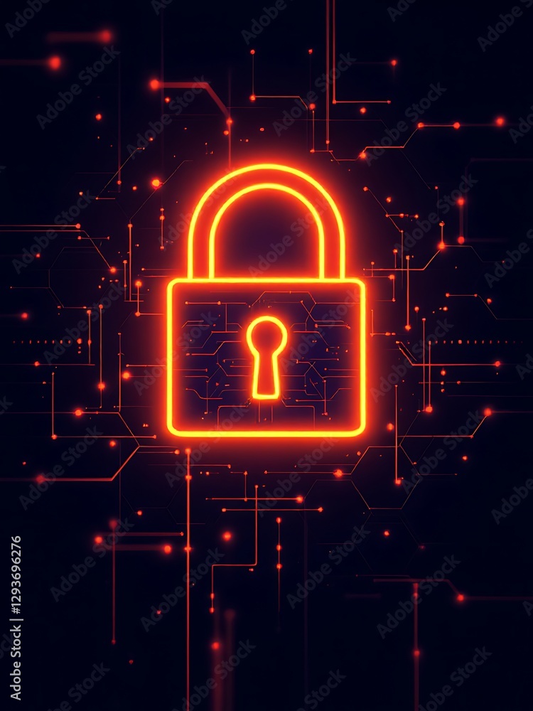 Poster glowing padlock security circuit technology lock bright cybersecurity system digital protection