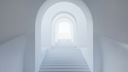 Obraz premium White arched pathway leading to light, architectural steps, empty