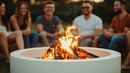 Group of cheerful graduates gathered around a warm crackling bonfire sharing stories and laughter as they cherish their newfound freedom and the memories of their academic accomplishments