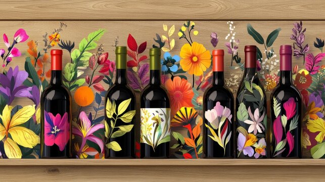 A row of wine bottles, close-up, showcasing elegance and craftsmanship in a timeless display.
