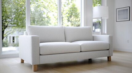 Modern Sofa in Bright Living Room with Outdoor View